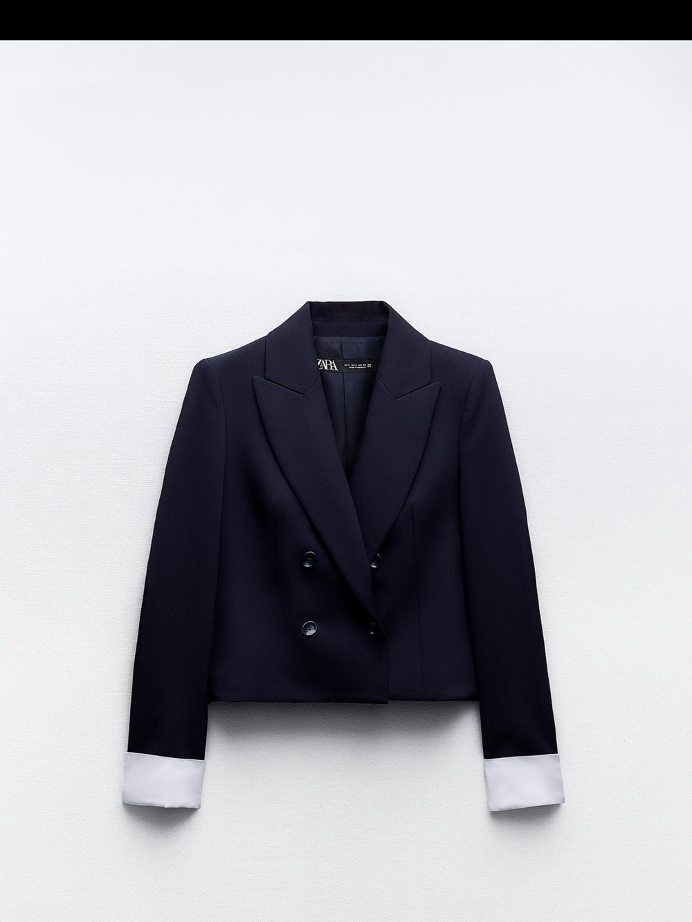 Zara Navy Double-Breasted Blazer with White Cuffs